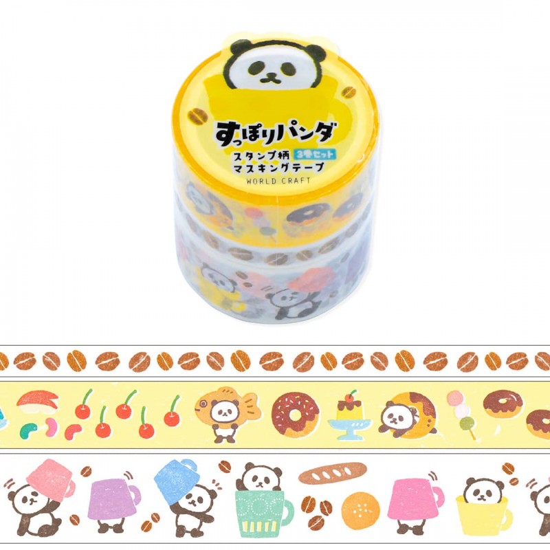 Rouleau de Washi Tape Japonais avec pour motif des Panda et des gains de café