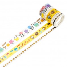 Rouleau de Washi Tape Japonais avec pour motif des Panda et des gains de café Déroulé